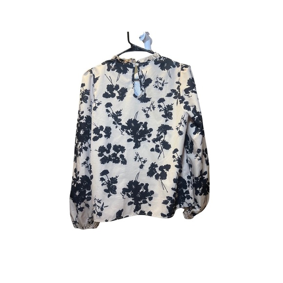 Black & Cream Floral Balloon Sleeve Blouse (Fits S) - Picture 2 of 2